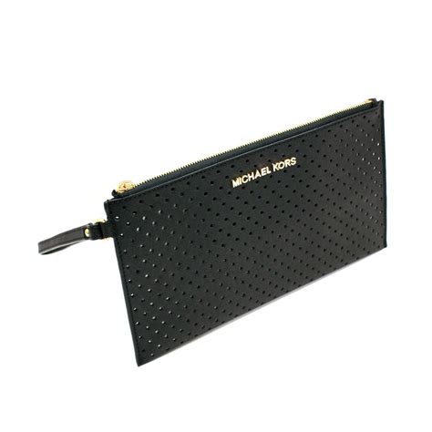 michael kors large flat black pouch|Michael Kors black wristlets.